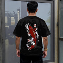 Load image into Gallery viewer, Burgundy Koi Fih Black Drop Shoulder Tee