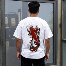 Load image into Gallery viewer, Burgundy Koi Fih White Drop Shoulder Tee