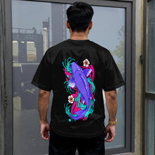 Load image into Gallery viewer, Vaporwave Koi Fih Black Drop Shoulder Tee