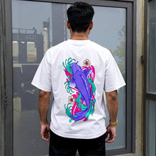 Load image into Gallery viewer, Vaporwave Koi Fih White Drop Shoulder Tee