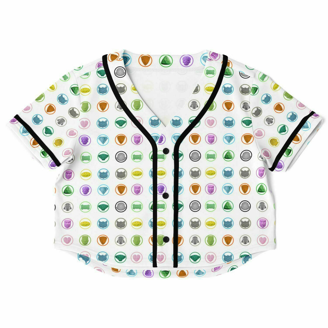 Pills of Ibiza white Cropped Baseball Jersey - DopeDesignClothing