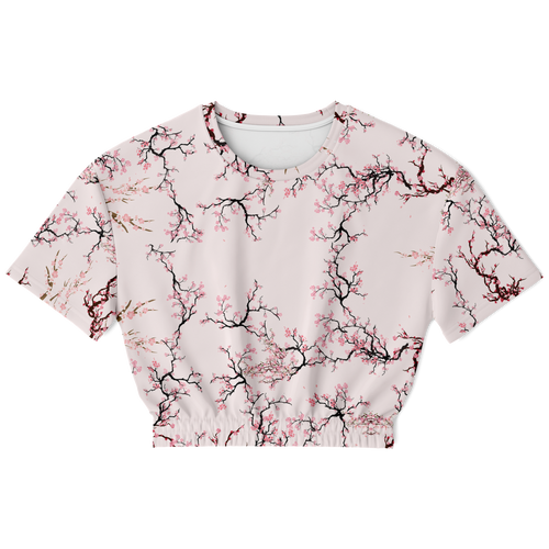 Sakura Cherry Blossom Cropped Top Short Sleeve - DopeDesignClothing