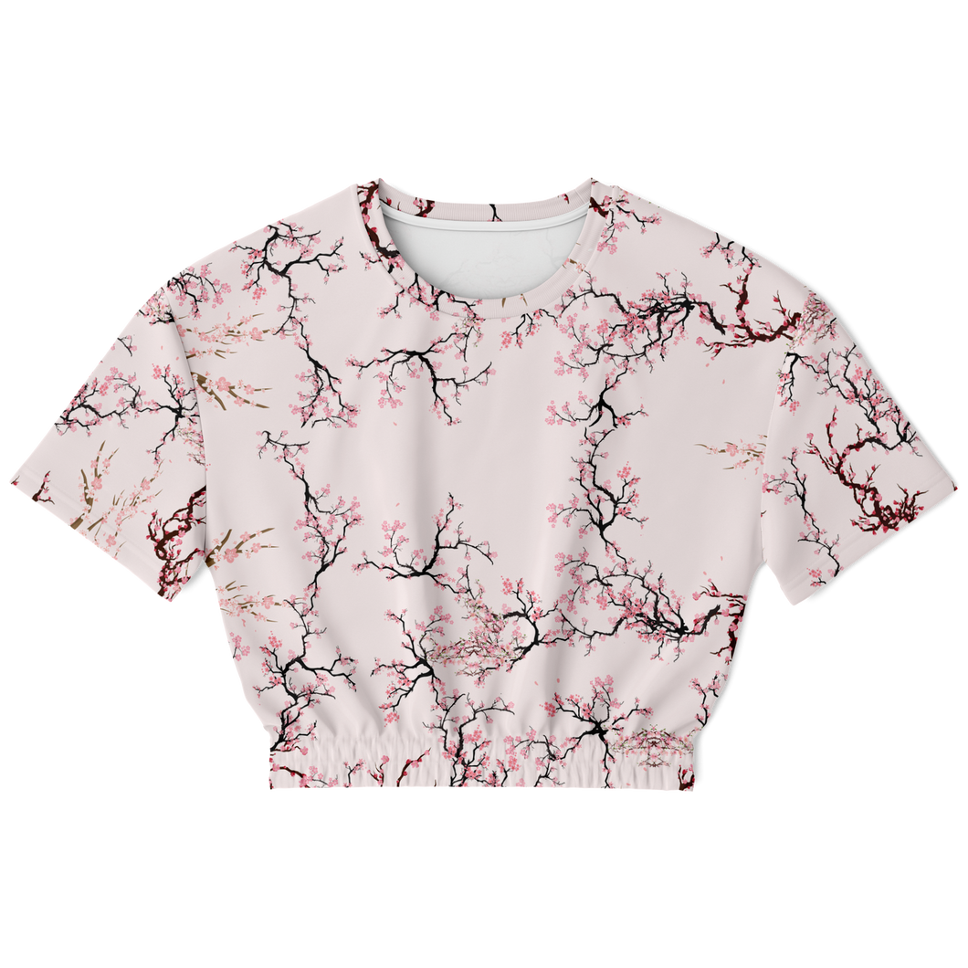 Sakura Cherry Blossom Cropped Top Short Sleeve - DopeDesignClothing